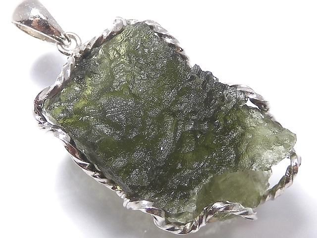 【動画】【1点もの】モルダバイト ラフロックタンブル ペンダントトップ SILVER925製 NO.17の画像