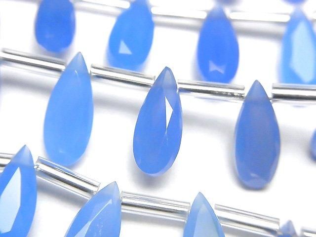【動画】宝石質ブルーカルセドニーAAA- ペアシェイプ ファセットカット12×5mm 【ダークカラー】 1連(9粒)の画像