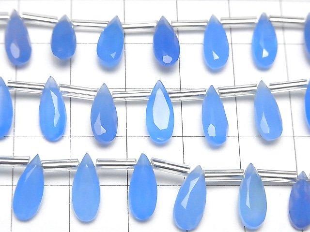 【動画】宝石質ブルーカルセドニーAAA- ペアシェイプ ファセットカット12×5mm 【ダークカラー】 1連(9粒) サムネイル3