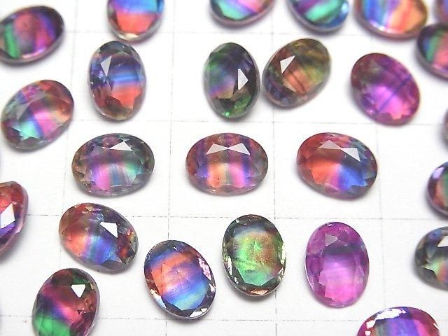 【動画】ダブレットクリスタルAAA ルース オーバルファセットカット8×6mm 【ビビットカラー/ストライプ】 3個 サムネイル2