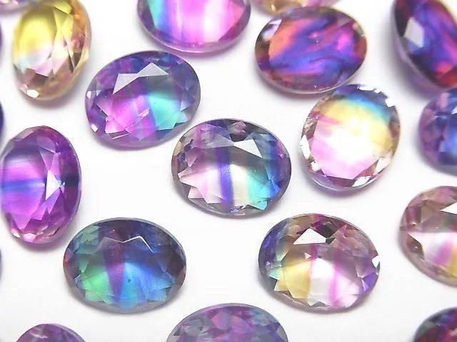 【動画】ダブレットクリスタルAAA ルース オーバルファセットカット10×8mm 【ポップカラー/ストライプ】 3個の画像