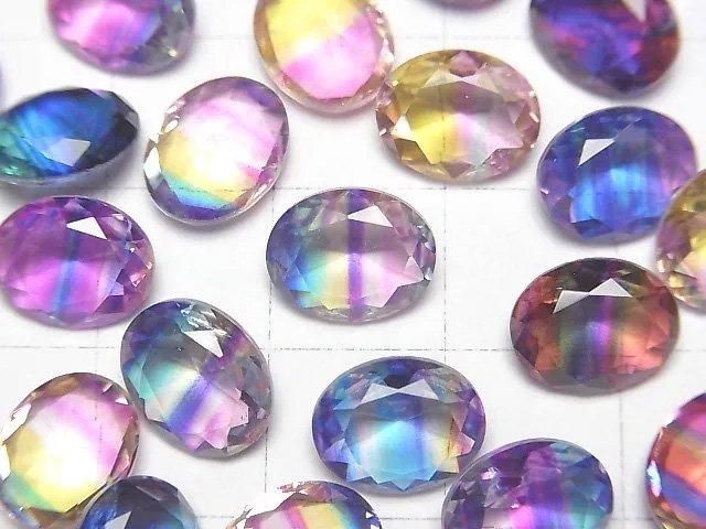 【動画】ダブレットクリスタルAAA ルース オーバルファセットカット10×8mm 【ポップカラー/ストライプ】 3個 サムネイル2