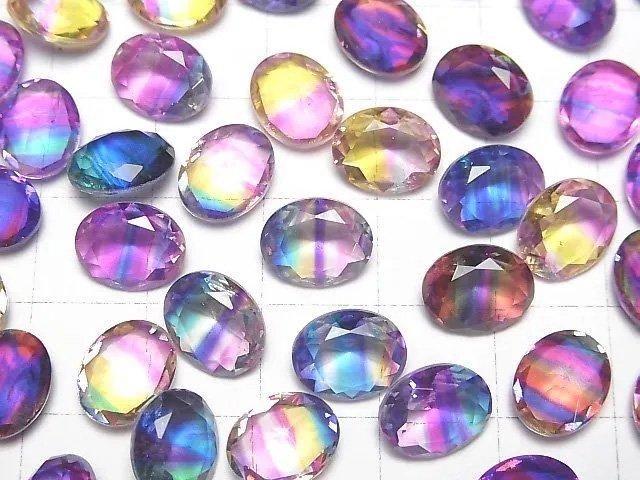 【動画】ダブレットクリスタルAAA ルース オーバルファセットカット10×8mm 【ポップカラー/ストライプ】 3個 サムネイル3