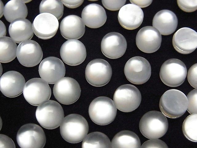 【動画】ホワイトシェル×クリスタルAAA ラウンド カボション6×6mm 4個の画像