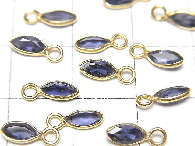 【動画】宝石質アイオライトAAA- 枠留めマーキスファセットカット7×3mm 18KGP 5個 サムネイル2