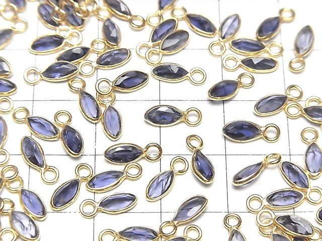 【動画】宝石質アイオライトAAA- 枠留めマーキスファセットカット7×3mm 18KGP 5個 サムネイル4