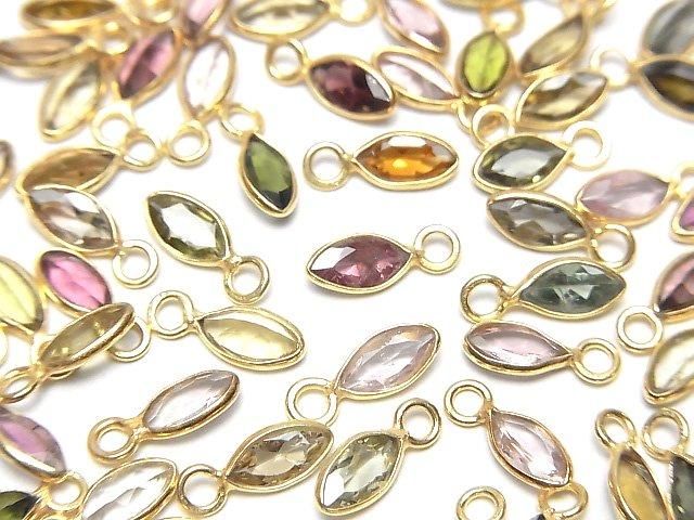 【動画】宝石質マルチカラートルマリンAA++ 枠留めマーキスファセットカット7×3mm 18KGP 5個の画像