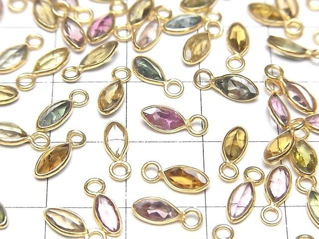 【動画】宝石質マルチカラートルマリンAA++ 枠留めマーキスファセットカット7×3mm 18KGP 5個 サムネイル3