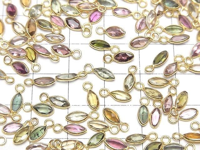 【動画】宝石質マルチカラートルマリンAA++ 枠留めマーキスファセットカット7×3mm 18KGP 5個 サムネイル4