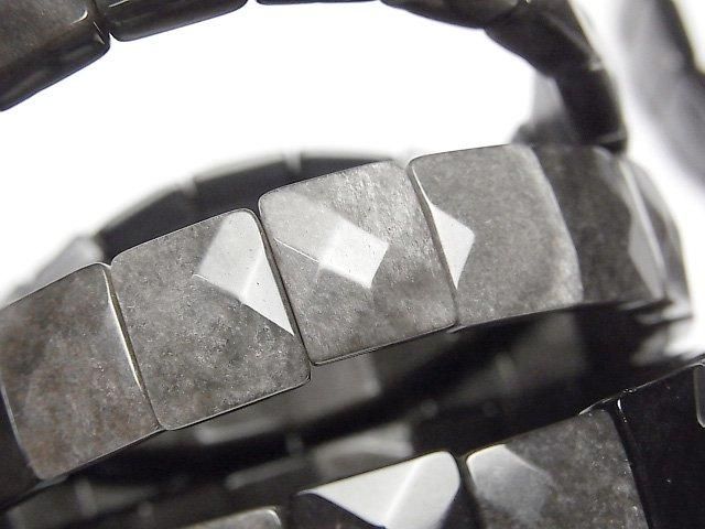 【動画】シルバーオブシディアンAAA 2つ穴レクタングルカット12×10×5mm 1連(バングルブレス)の画像