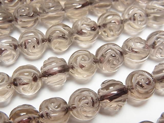 スモーキークォーツAAA ラウンドローズ(薔薇)カット8mm 1/4連~1連(約36cm)の画像