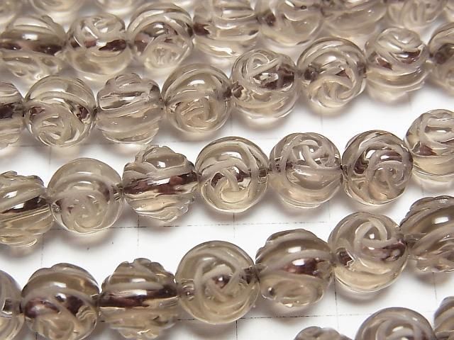 スモーキークォーツAAA ラウンドローズ(薔薇)カット8mm 1/4連~1連(約36cm) サムネイル2