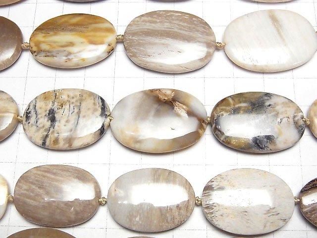 【動画】ペトリファイドウッド(珪化石) 大粒フラットオーバル 半連/1連(約32cm) サムネイル2