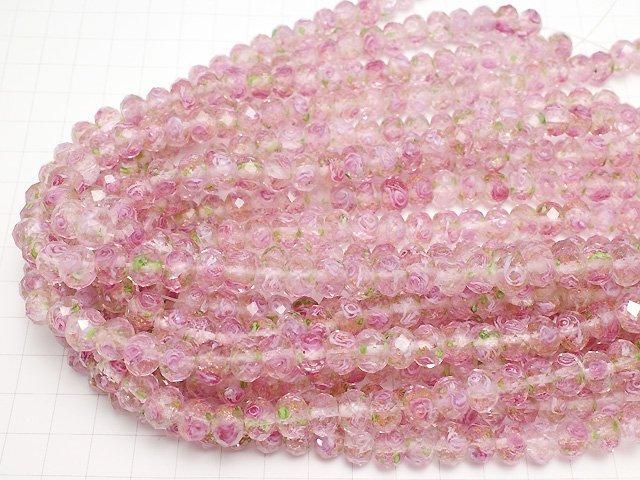 【動画】とんぼ玉 ボタンカット10×10×7mm 薔薇(ローズ)模様入り 【ピンク】 半連/1連(約34cm) サムネイル4