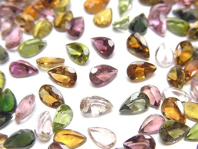 【動画】宝石質マルチカラートルマリンAAA ルース ペアシェイプファセットカット6×4mm 5粒の画像