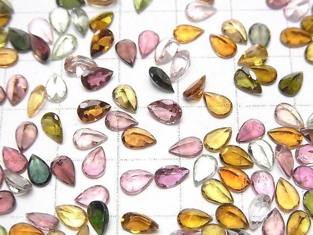 【動画】宝石質マルチカラートルマリンAAA ルース ペアシェイプファセットカット6×4mm 5粒 サムネイル4