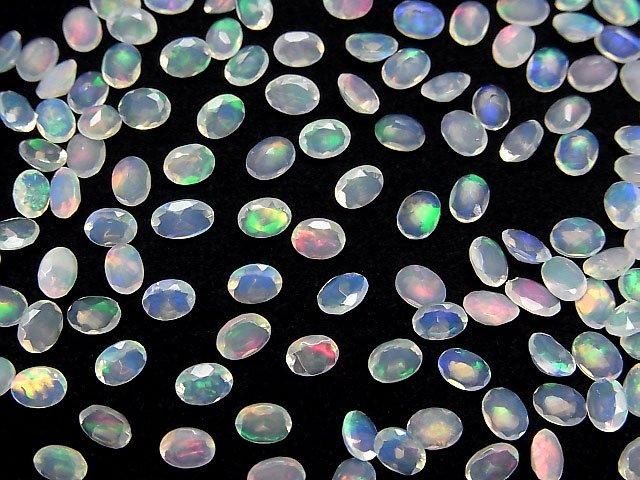 【動画】宝石質エチオピア産オパールAA++ ルース オーバルファセットカット4×3mm 10粒の画像