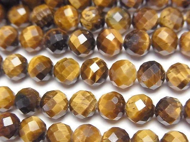 【動画】【素晴らしい輝き】イエロータイガーアイAA++ 64面ラウンドカット6mm 1連(約37cm)の画像