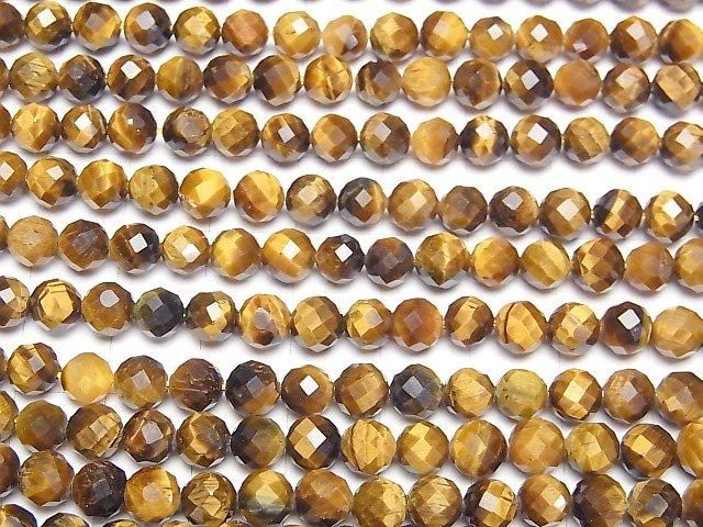 【動画】【素晴らしい輝き】イエロータイガーアイAA++ 64面ラウンドカット6mm 1連(約37cm) サムネイル3