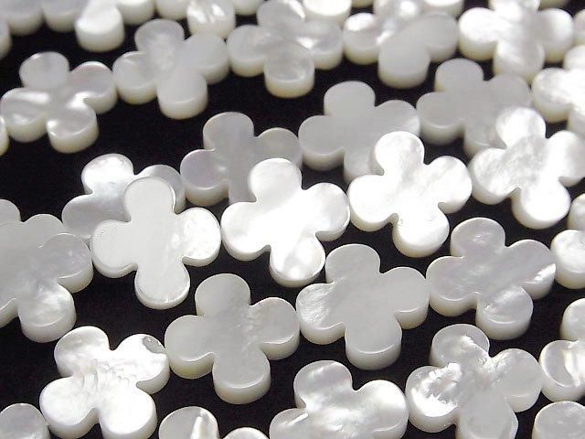 【動画】ホワイトシェルAAA フラワーモチーフ13×13×3mm 1/4連~1連(約38cm)の画像