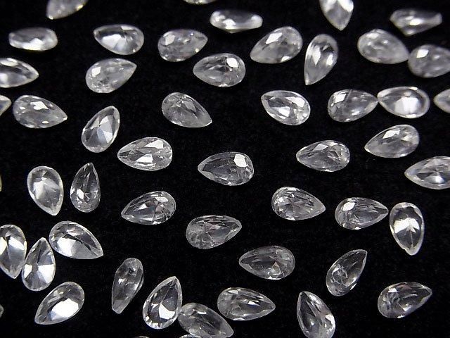 【動画】宝石質天然ホワイトジルコンAAA ルース ペアシェイプファセットカット5×3mm 5粒の画像