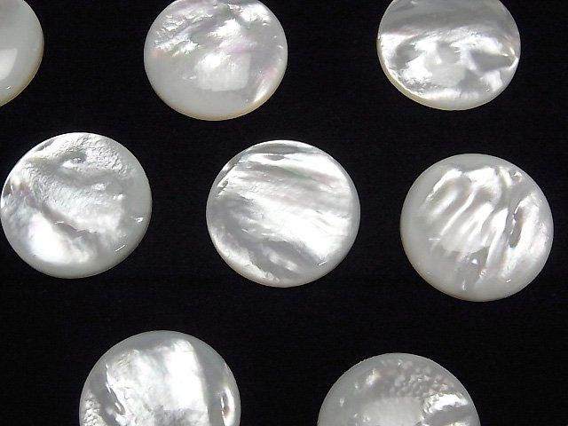 【動画】高品質ホワイトシェル(白蝶貝)AAA ラウンド カボション20×20mm 1個の画像