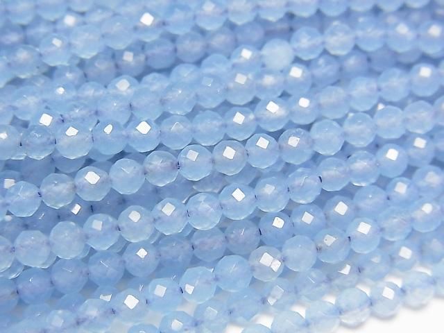 【動画】【素晴らしい輝き】ライトブルーカラージェード ラウンドカット3mm 1連(約37cm)の画像