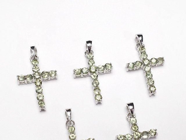 モルダバイト（チェコ産） クロス ペンダントトップ16×12mm