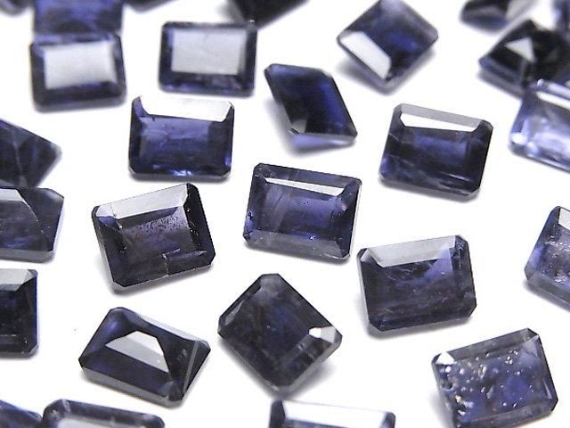 【動画】宝石質アイオライトAAA- ルース レクタングルファセットカット8×6mm 2粒の画像
