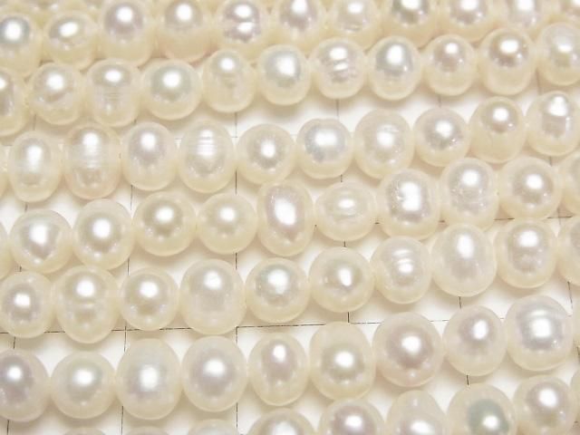 【動画】淡水真珠AA+ ポテト6~7mm ホワイト 【1mm穴】 1連(約34cm) サムネイル2