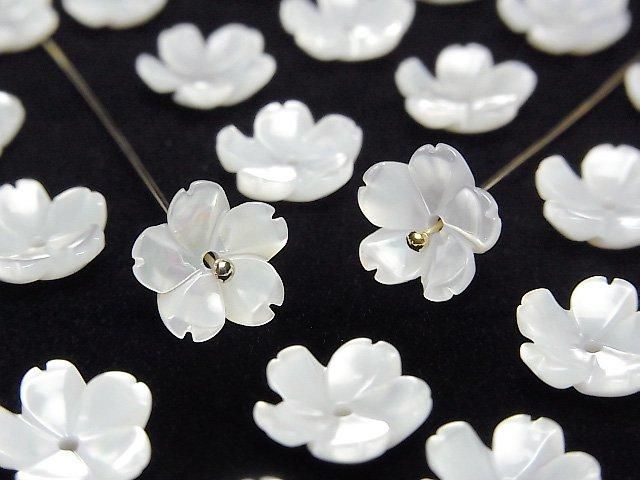 【動画】高品質ホワイトシェル(白蝶貝)AAA 立体フラワー 10mm 中央穴 4枚の画像
