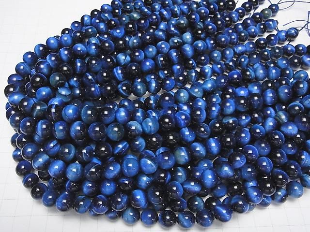 【動画】ブルーカラータイガーアイAAA- ラウンド10mm 半連/1連(約36cm) サムネイル4