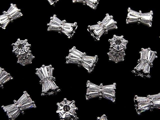 メタルパーツ リボン型チューブ10×7×7mm シルバーカラー(CZ付) 1個の画像