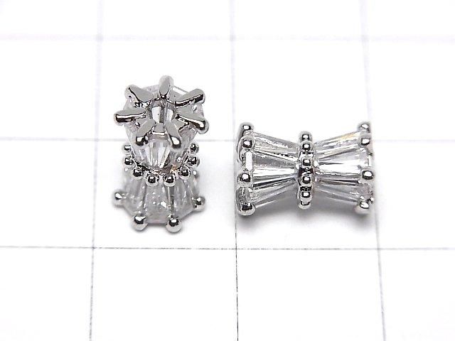 メタルパーツ リボン型チューブ10×7×7mm シルバーカラー(CZ付) 1個 サムネイル2