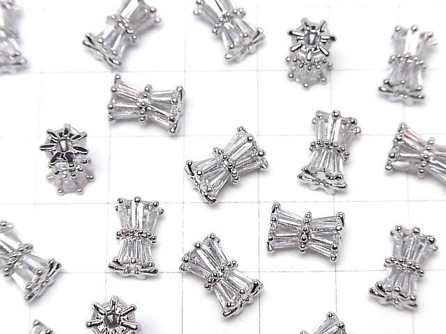 メタルパーツ リボン型チューブ10×7×7mm シルバーカラー(CZ付) 1個 サムネイル3