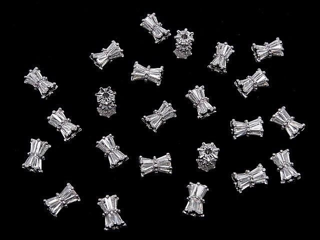 メタルパーツ リボン型チューブ10×7×7mm シルバーカラー(CZ付) 1個 サムネイル4