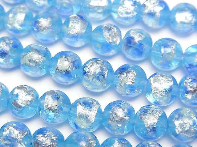 【動画】とんぼ玉 ラウンド8mm 【ブルー×ライトブルー/蓄光タイプ】 1/4連~1連(約36cm)の画像