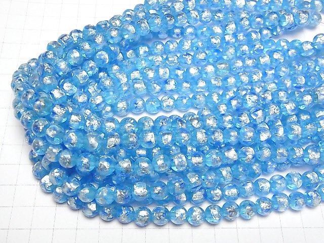 【動画】とんぼ玉 ラウンド8mm 【ブルー×ライトブルー/蓄光タイプ】 1/4連~1連(約36cm) サムネイル4