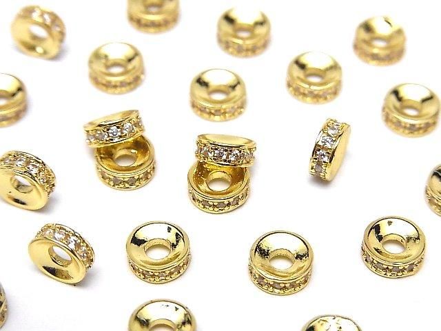 メタルパーツ ロンデル【4mm】【6mm】 ゴールドカラー(CZ付) 2個の画像