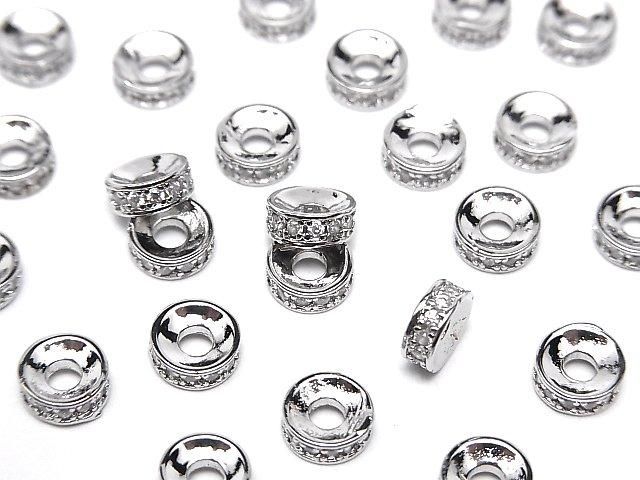 メタルパーツ ロンデル【4mm】【6mm】 シルバーカラー(CZ付) 2個の画像