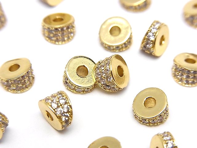 メタルパーツ 変形ロンデル6mm(CZ付) ゴールドカラー 2個の画像