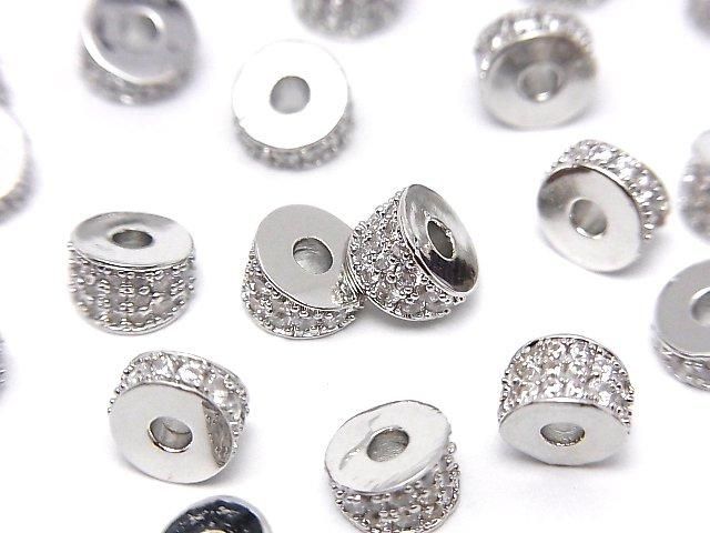 メタルパーツ 変形ロンデル6mm(CZ付) シルバーカラー 2個の画像