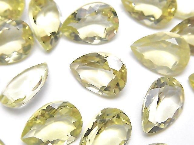 【動画】宝石質レモンクォーツAAA ルース ペアシェイプファセットカット14×10mm 2粒の画像