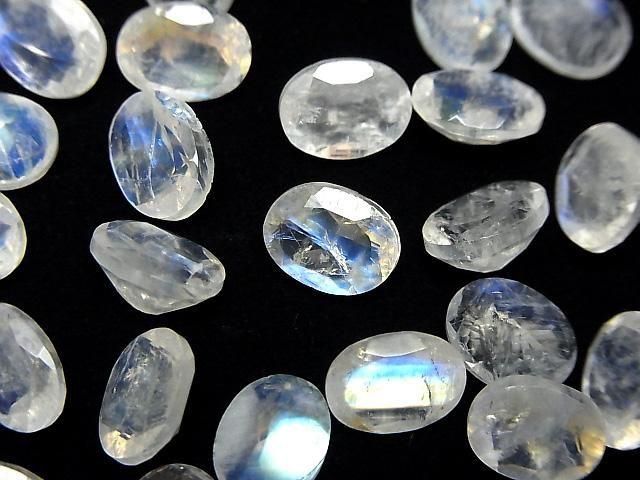 【動画】宝石質レインボームーンストーンAAA- ルース オーバルファセットカット9×7mm 2粒の画像