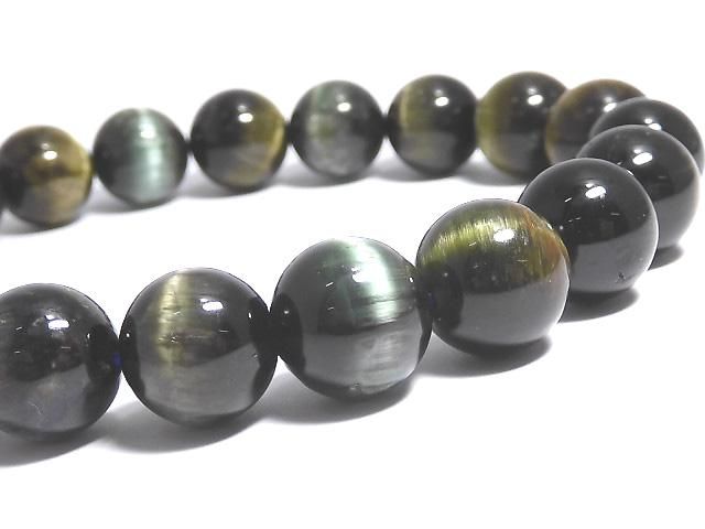 【動画】【1点もの】トルマリンキャッツアイ ラウンド9.5mm 1連(ブレス) NO.9の画像