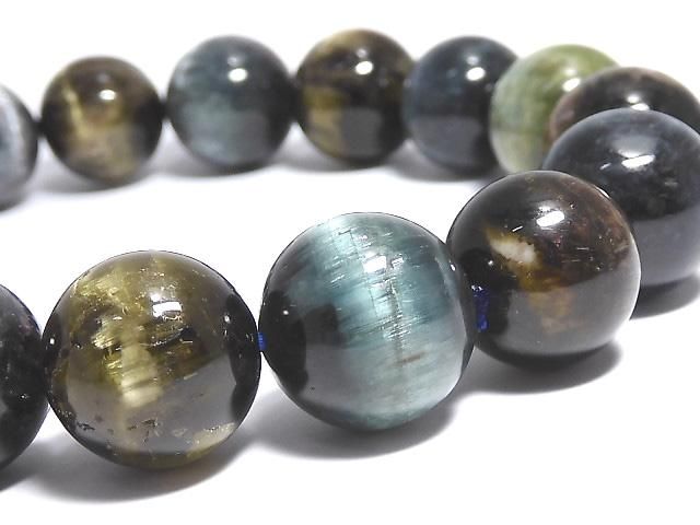 【動画】【1点もの】トルマリンキャッツアイ ラウンド12.5mm 1連(ブレス) NO.12の画像