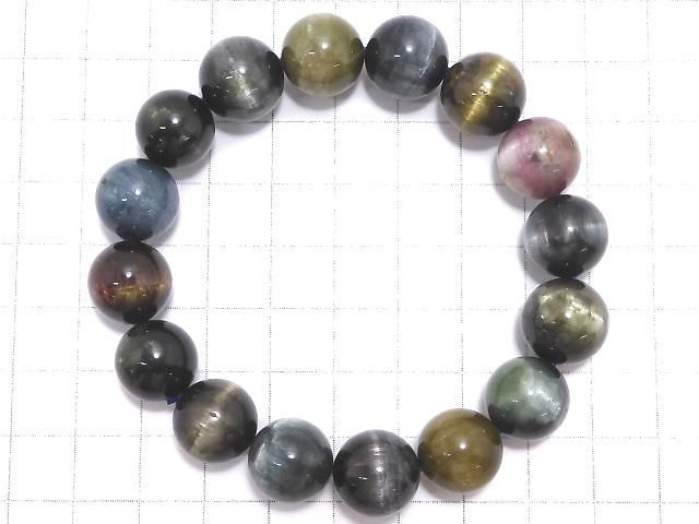 【動画】【1点もの】トルマリンキャッツアイ ラウンド13mm 1連(ブレス) NO.13 サムネイル2