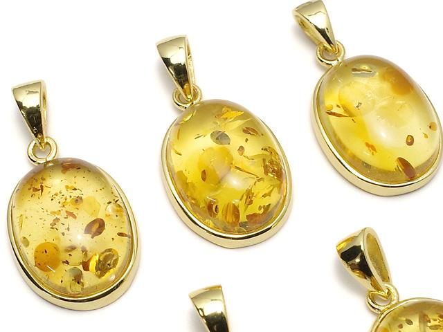 【動画】バルティックアンバー(琥珀) オーバル型ペンダントトップ17×13mm 18KGP製 1個の画像