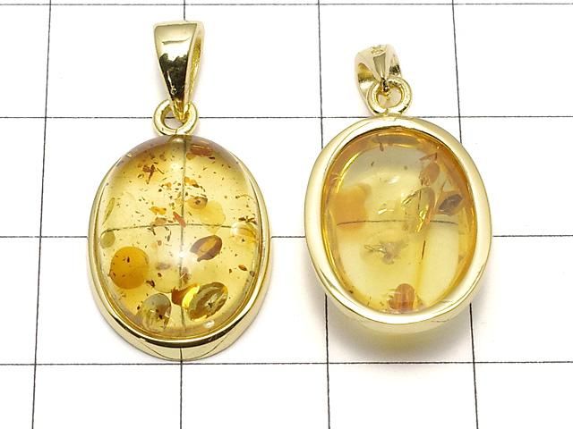 【動画】バルティックアンバー(琥珀) オーバル型ペンダントトップ17×13mm 18KGP製 1個 サムネイル2
