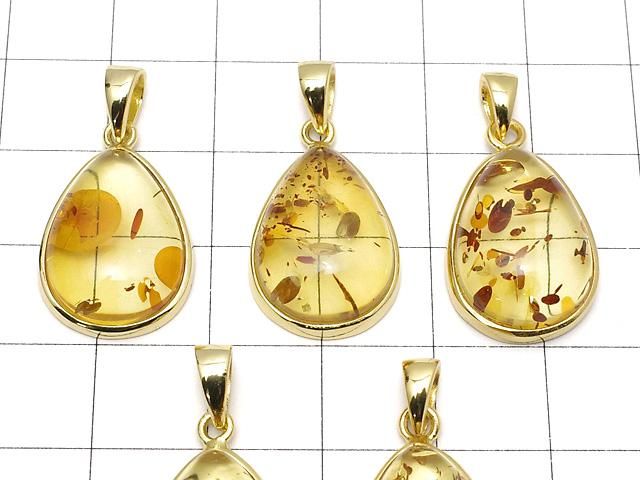 【動画】バルティックアンバー(琥珀) ペアシェイプ型ペンダントトップ19×14mm 18KGP製 1個 サムネイル3